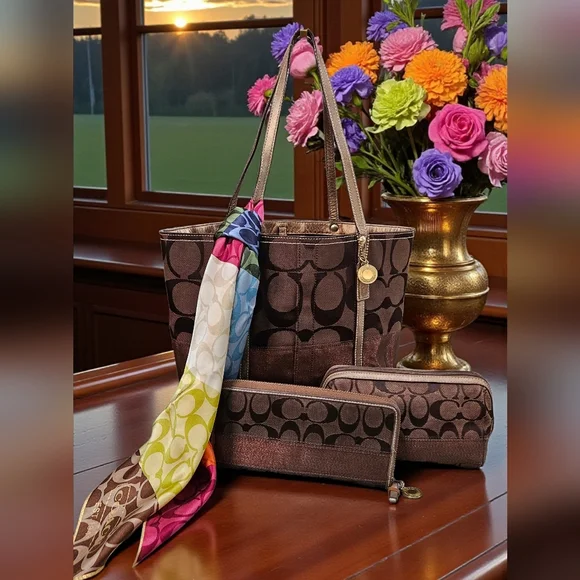 Coach Legacy 2007 - 4 Piece Set - Tote, Wallet, Makeup Bag & Scarf - Picture 13 of 14